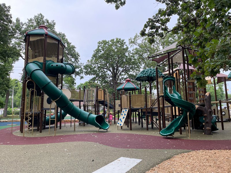 A large playground, featuring slides, climbing structures, and ramps in Richfield.